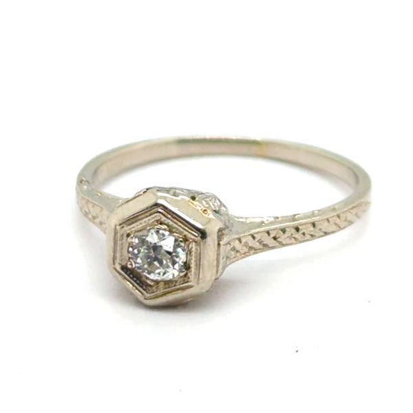 18Kt White Gold Art Deco Filigree Engagement Ring