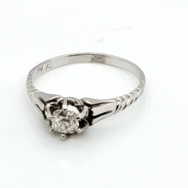 Art Deco .30 carat european cut diamond engagement ring.