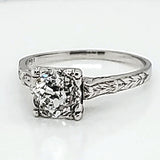 Art Deco 18kt white gold 1.20 carat round, european cut diamond solitaire engagement ring