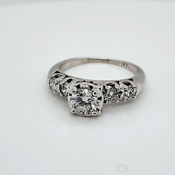 Vintage 14kt White Gold .48 Carat Round Diamond Engagement Ring
