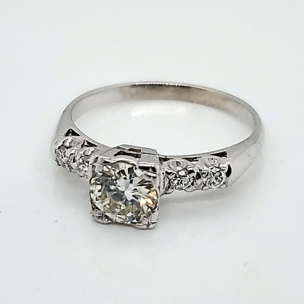 Vintage .70 Carat Round Transitional Cut Diamond Engagement Ring