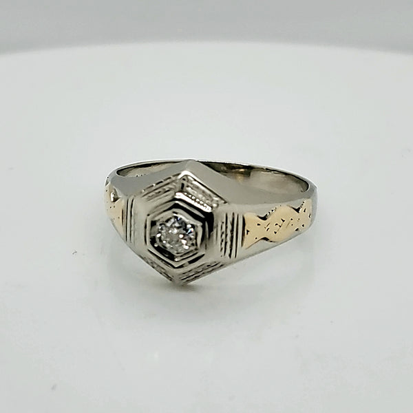 Vintage 14KT White and Yellow .20 Carat Round European Cut Diamond Engagement Ring