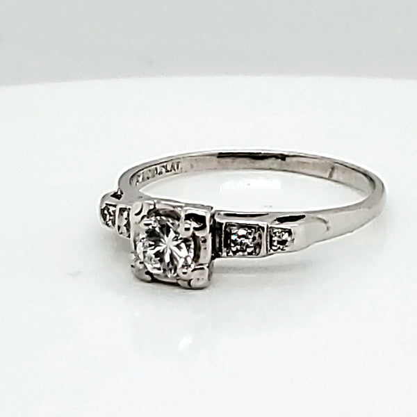 Art Deco platinum .35 carat european cut diamond engagement ring