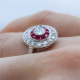 Platinum Diamond and Ruby Engagement Ring