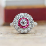 Platinum Diamond and Ruby Engagement Ring