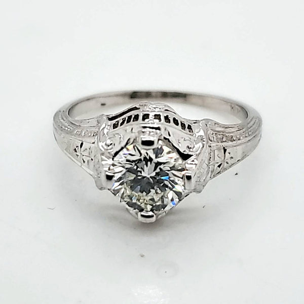 1.06 Carat Art Deco Round Transitional Cut Diamond Engagement Ring