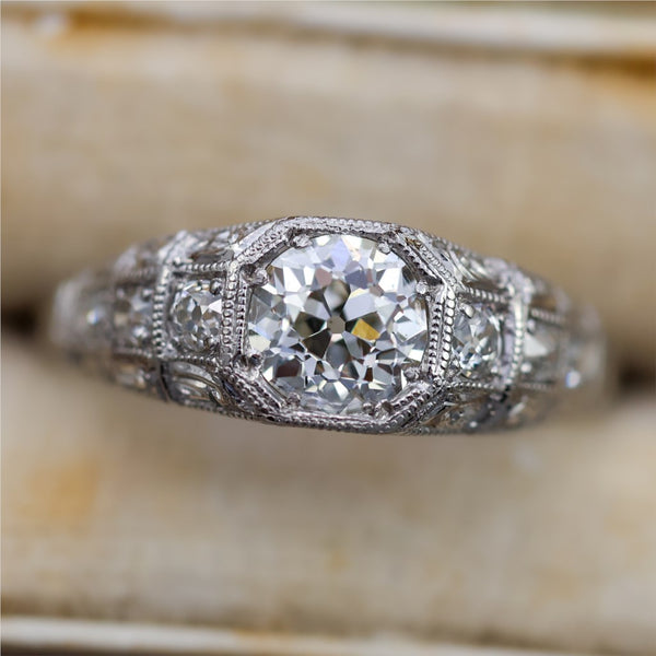 .78 Carat Art Deco Round European Cut Diamond Engagement Ring