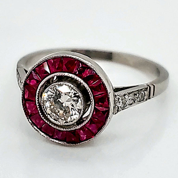 Platinum Diamond And Ruby Engagement Ring