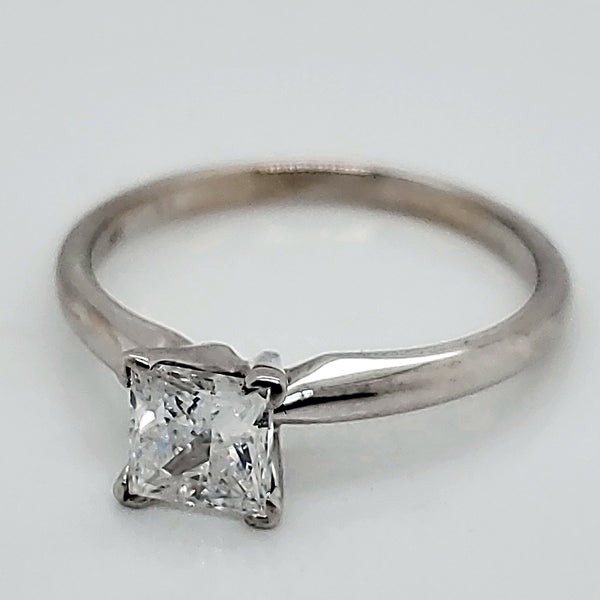 18kt white gold .78 carat princess cut diamond engagement ring