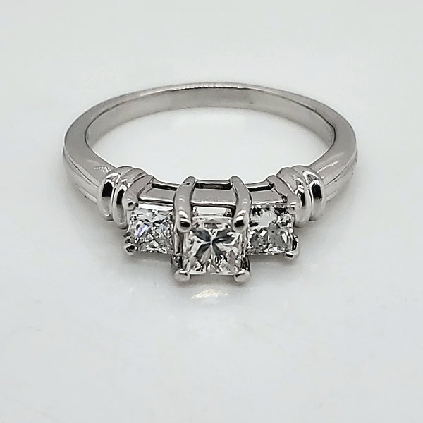 Platinum .83 carat total weight three princess cut diamond engagement ring