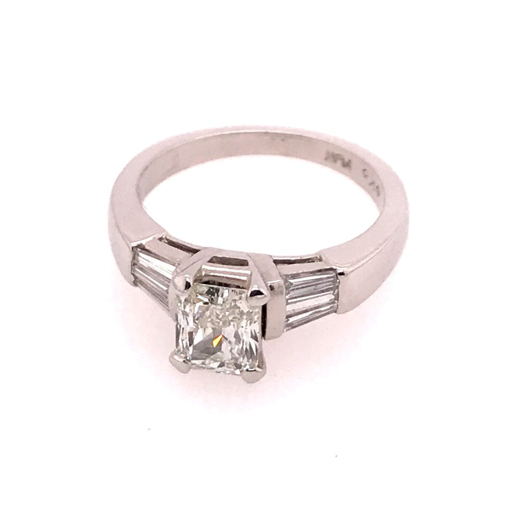 Platinum Radiant And Baguette Cut Diamond Engagement Ring