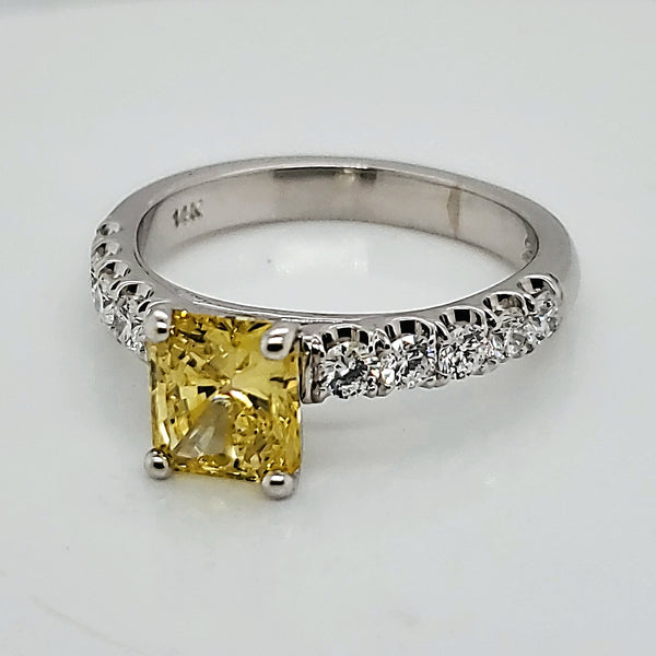 2.00 Carat irradiated Fancy Vivid Yellow Radiant Cut Diamond Engagement Ring