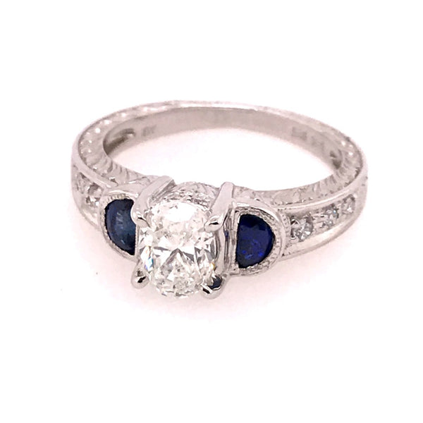 14Kt White Gold Diamond And Sapphire Engagement Ring