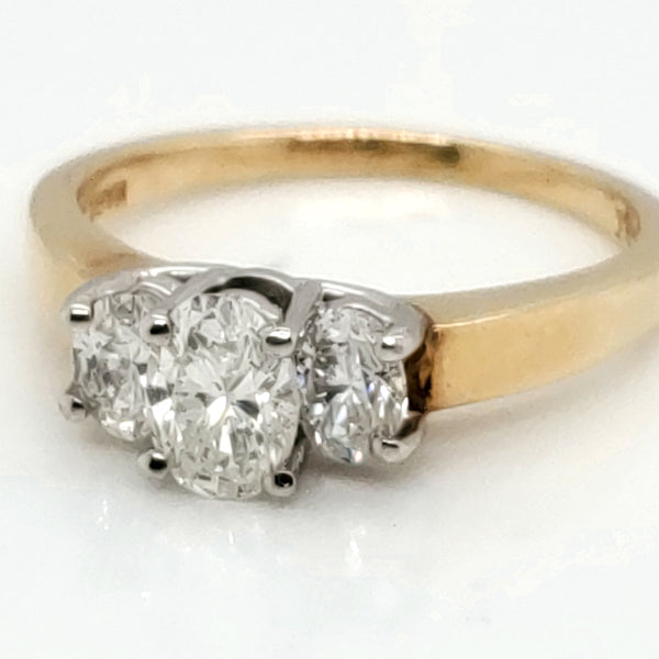 14kt yellow gold and platinum one carat total weight three oval diamond engagement ring
