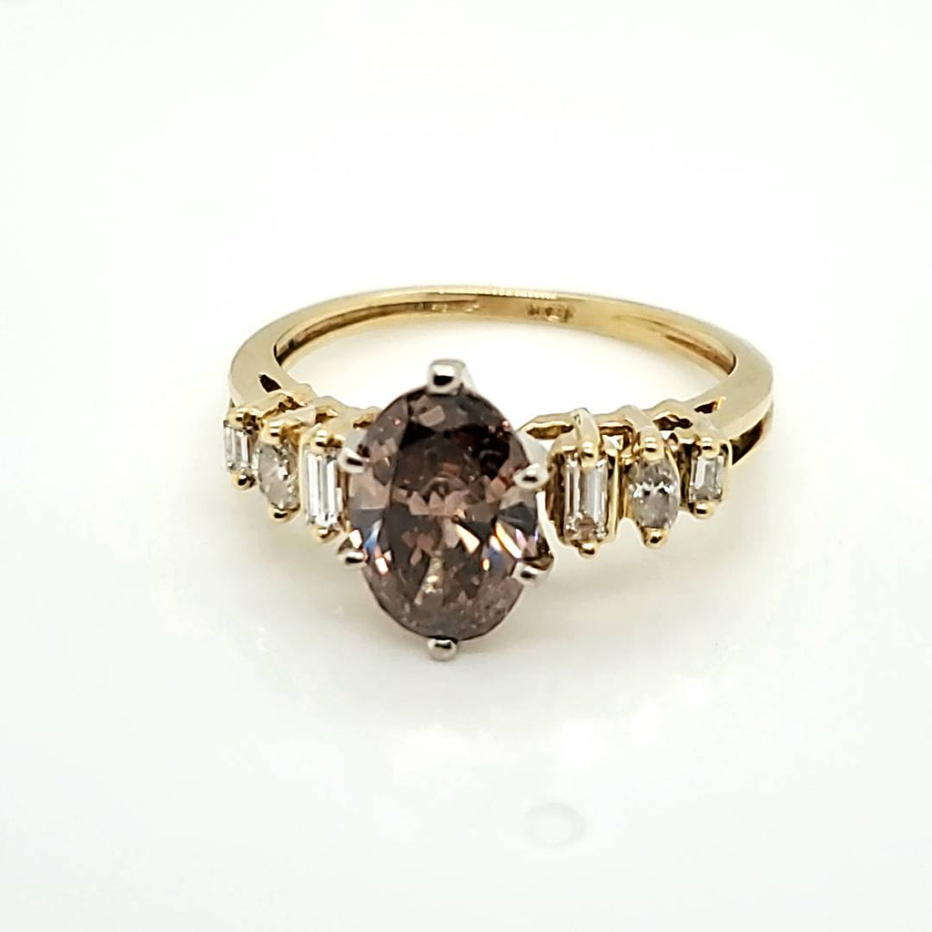 18kt Yellow Gold 1.60 Carat Oval Cut Brown Diamond Engagement Ring