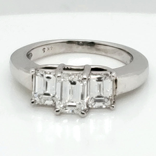 14kt white gold 1.35 carat total weight three emerald cut diamonds engagement ring