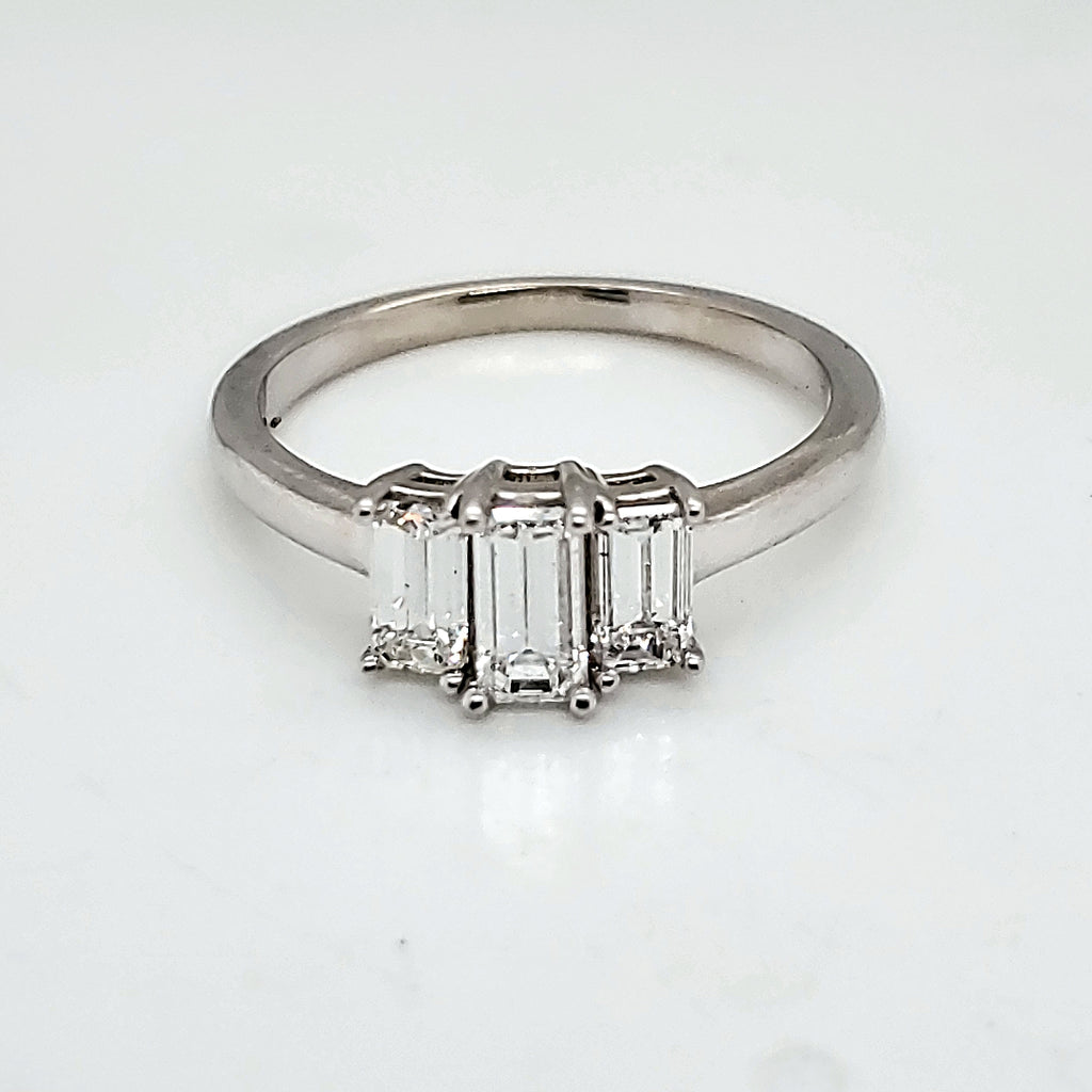 14kt White gold Three Emerald Cut Diamond Engagement Ring