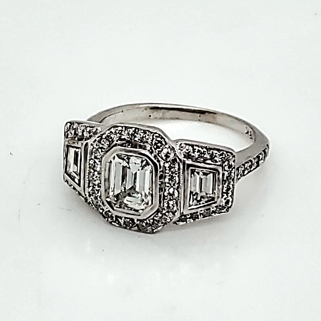 18kt White Gold Emerald Cut Diamond Engagement Ring