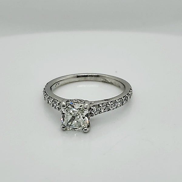 1.15 Carat Cushion Shape Diamond Engagement Ring Platinum Engagement Ring