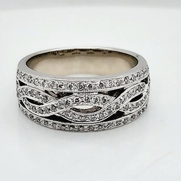14Kt White Gold And Diamond Wide Band