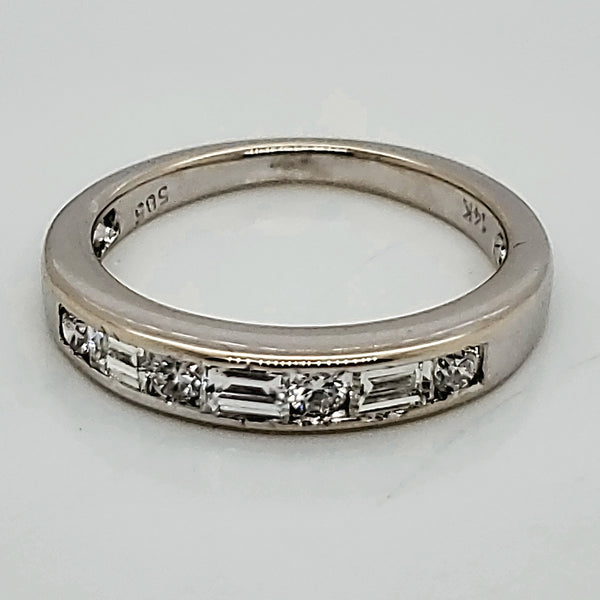 14kt white gold Round and Baguette Diamond Wedding Band