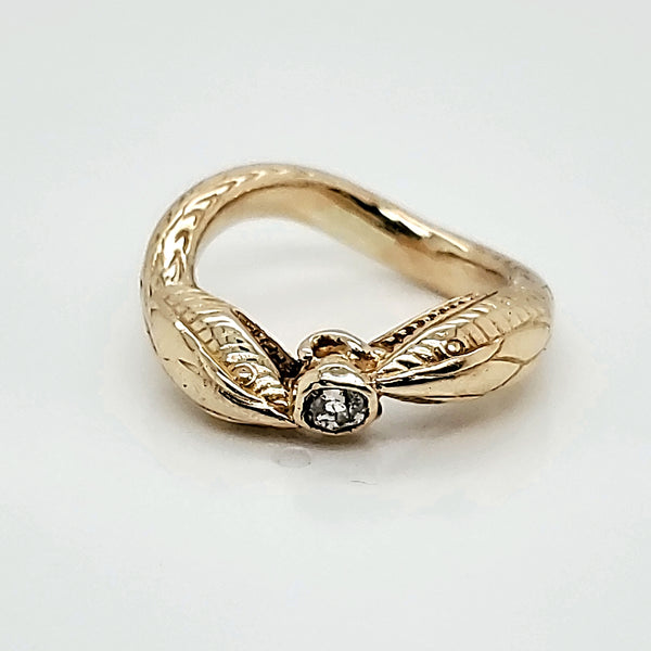 Vintage 14kt Yellow Gold and Diamond Double Headed Snake Ring