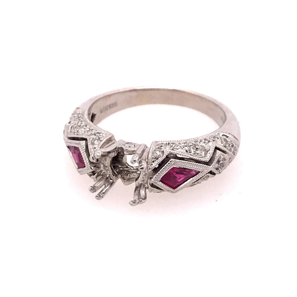 14Kt White Gold, Diamond And Ruby Setting