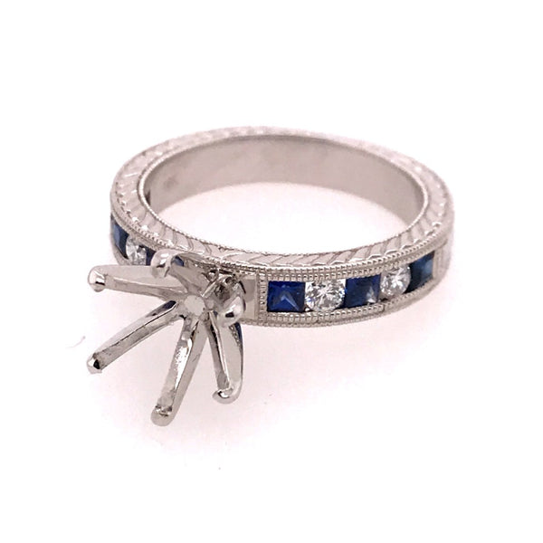 18kt white gold diamond and sapphire engagement ring mounting