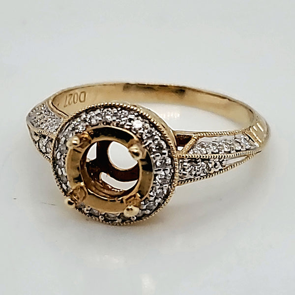 14kt Yellow Gold and Diamond Engraved Engagement Ring Mounting