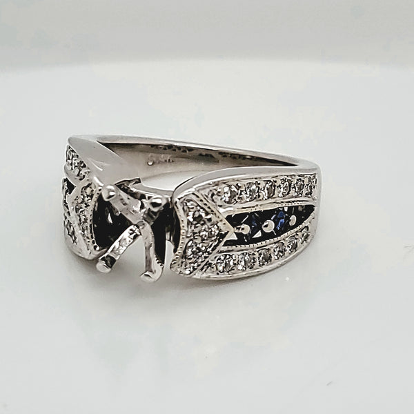 14kt White Gold Diamond and Sapphire Engagement Ring Mounting