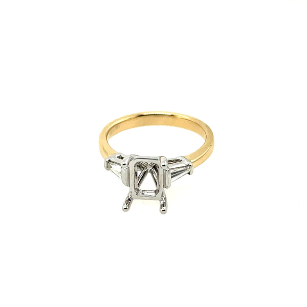 14kt White And Yellow Gold Baguette Cut Diamond Semi-Mount