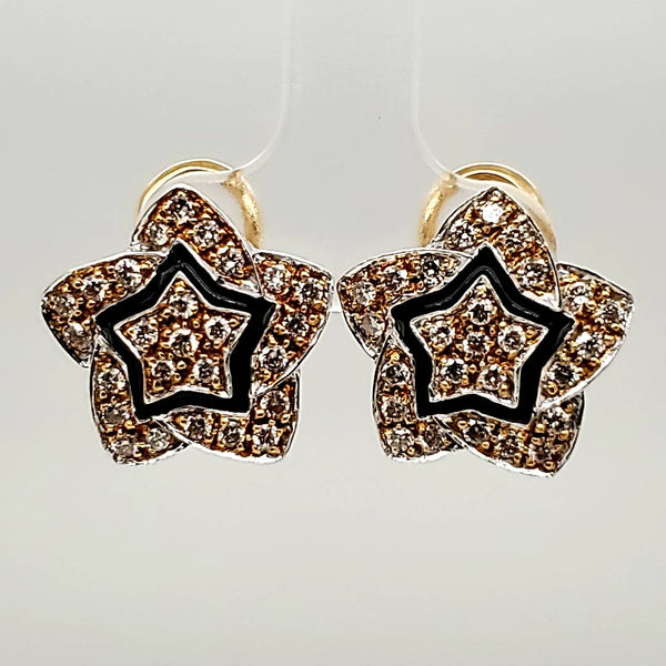 18kt Yellow Gold Diamond and Black Enamel Earrings