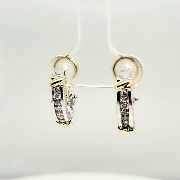14Kt White and Yellow Gold Diamond Hoop Earrings