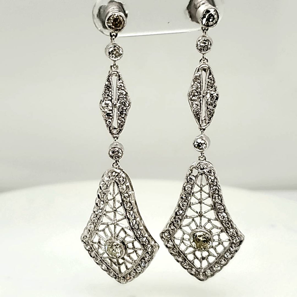 Edwardian Platinum and Diamond Dangle Earrings