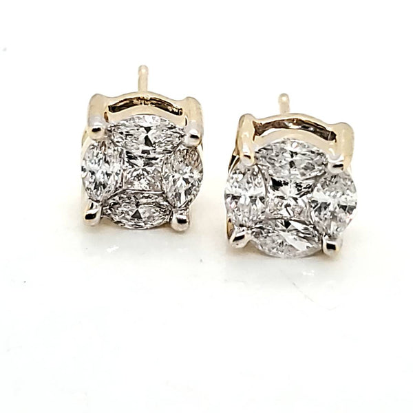 14Kt Yellow Gold 2.00 Carat Diamond Stud Style Earrings