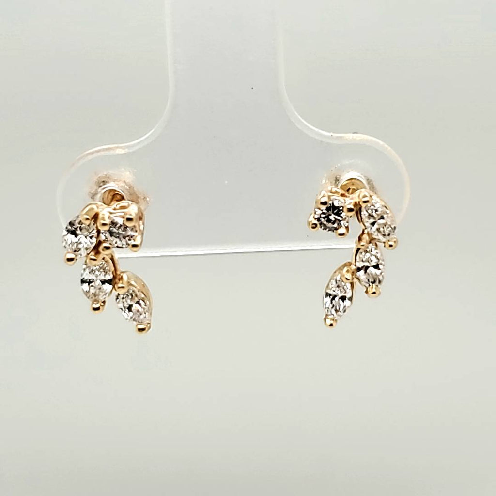 14kt Yellow Gold Marquise and Round Diamond Earrings