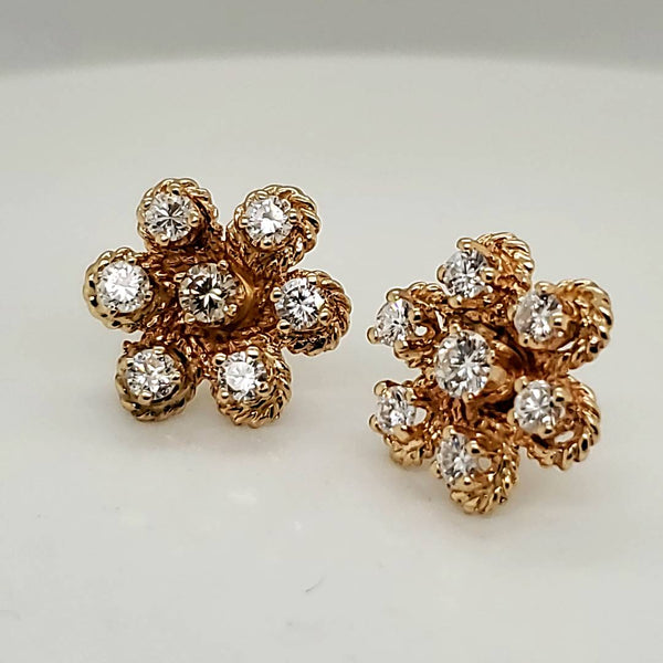 Vintage 14kt Yellow Gold Diamond Earrings