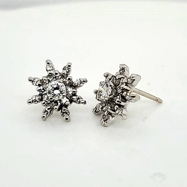 14kt White gold and Diamond Snow Flake Earrings