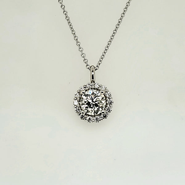 14kt White gold 1.26 Carat Round Diamond Pendant Necklace