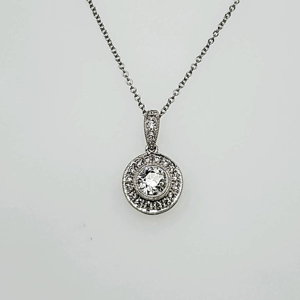 Platinum .53 Round European Cut Diamond Pendant Necklace