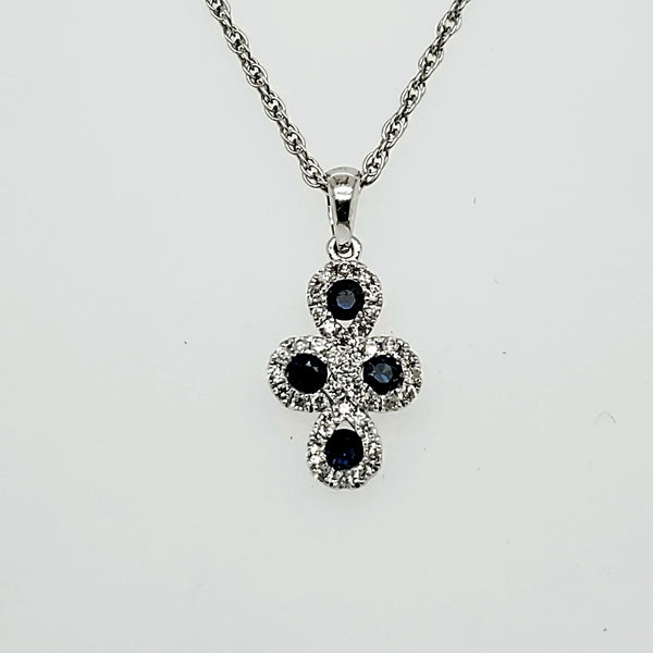 14kt White Gold Sapphire and Diamond Cross Pendant Necklace