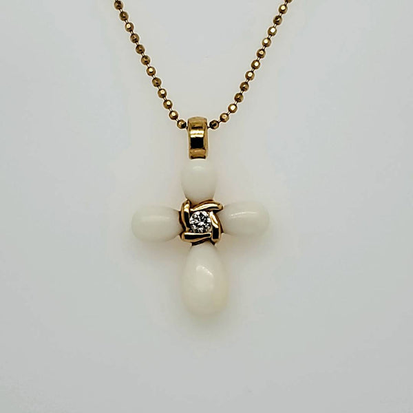 18kt Yellow Gold Alabaster and Diamond Cross