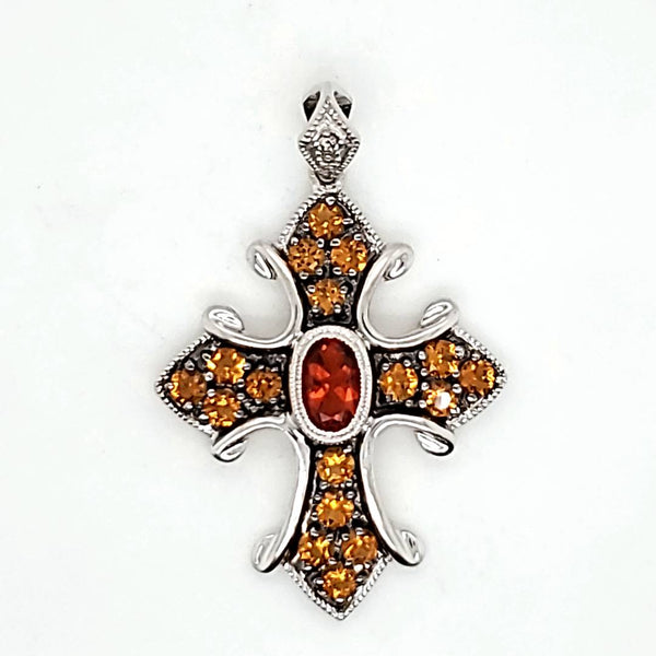 14kt White Gold Garnet and Diamond Cross Pendant