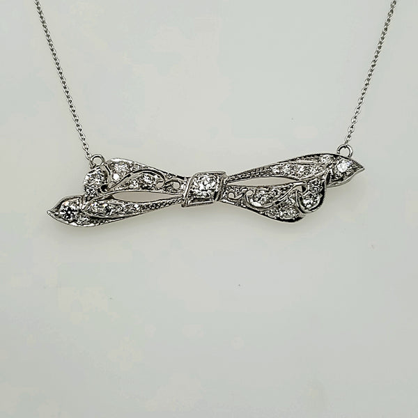 Art Deco Platinum and Diamond Bow Necklace