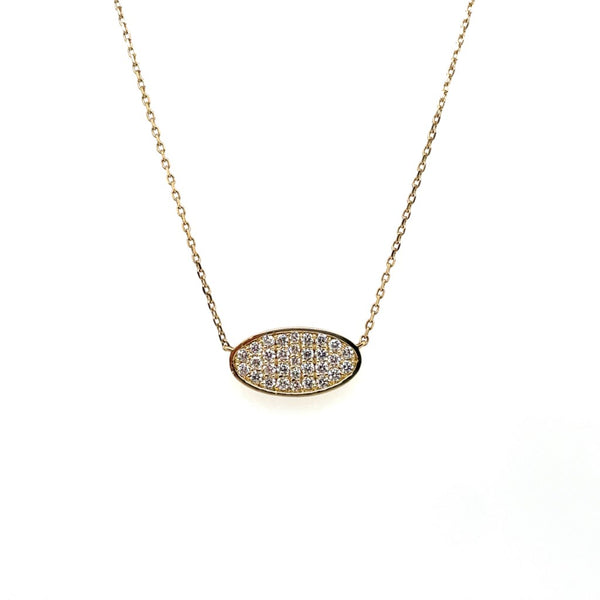 14kt Yellow Oblong Pave Diamond Necklace