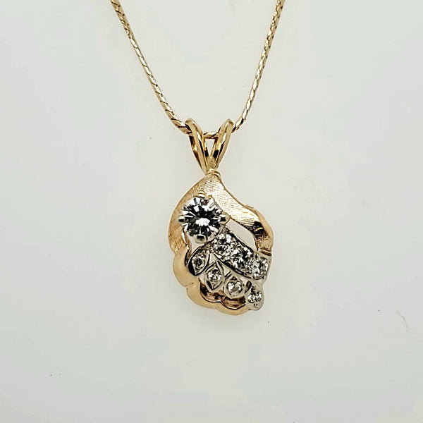 Vintage 14kt Yellow Gold and Diamond Ring Conversion Pendant Necklace
