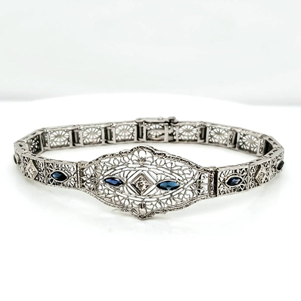 Art Deco 14kt White Gold, Diamond and Sapphire Bracelet