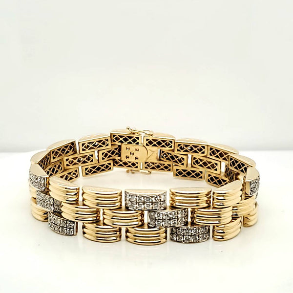 18kt Yellow Gold and Diamond Wide Link Bracelet