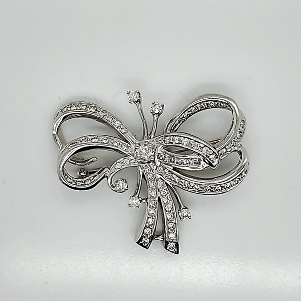 14kt White Gold and Diamond Bow Brooch