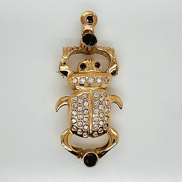 Vintage 18kt Yellow gold Diamond and Ruby Scarab Pendant/Brooch